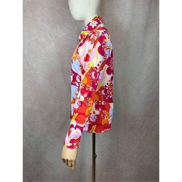 Vintage 1970s Plus Size Psychedelic Blouse Dagger Collar Top Mod MCM Disco L XL - Picture 3 of 8
